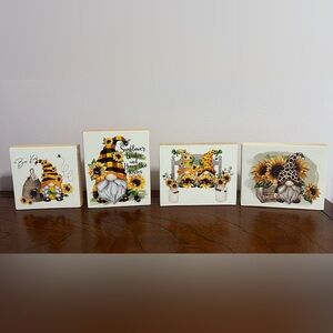 Gnome Sunflower Block Art Decor Set of 4